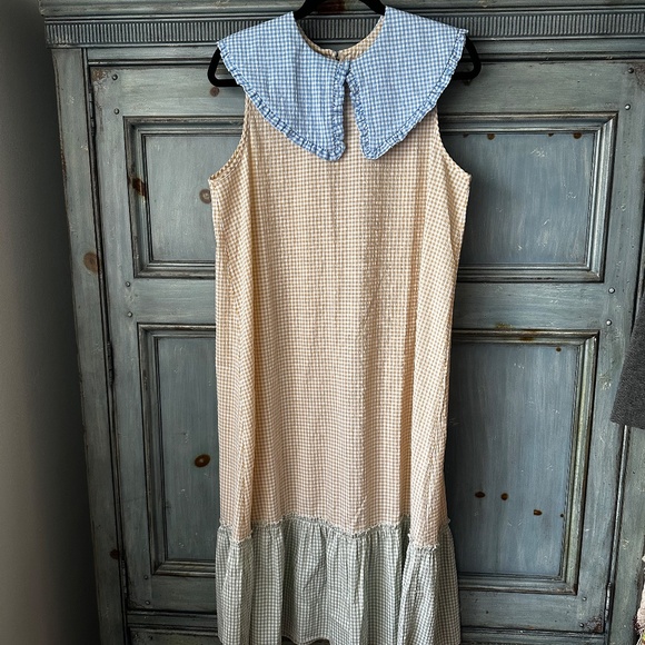 Lisa Says Gah Stevie Gingham Patchwork Midi Dress Size L - Picture 3 of 11